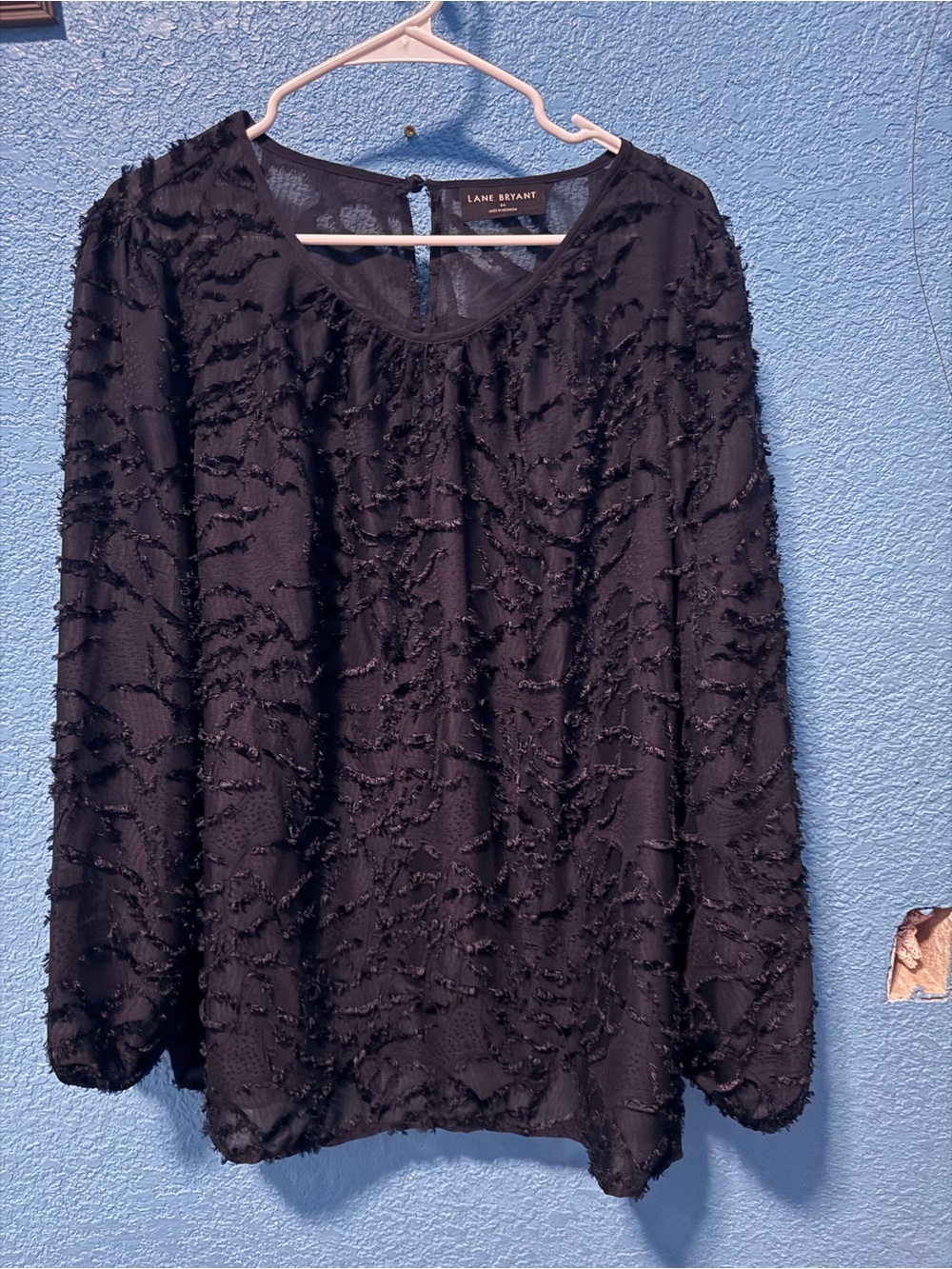 Lane Bryant Blue Textured Flutter-Sleeve Blouse